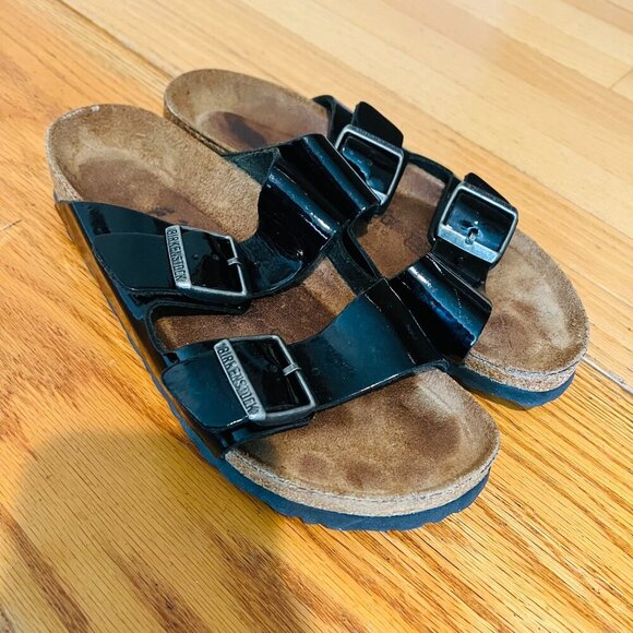 Birkenstock Arizona Sandals in Black Patent Leather - Birko-Flor Size 38 - Picture 14 of 16